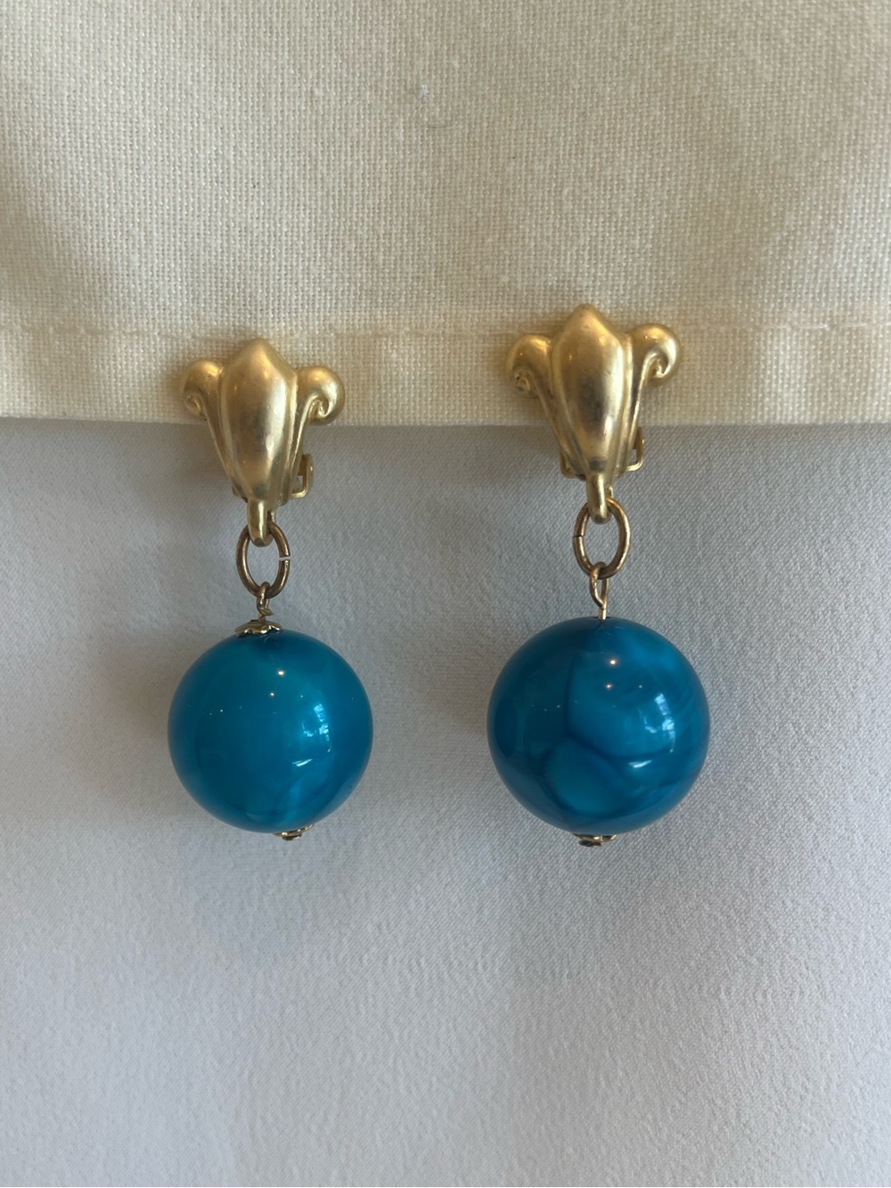Sassy Dangle Earrings with Vibrant Turquoise Blue Beads trimmed in Gold